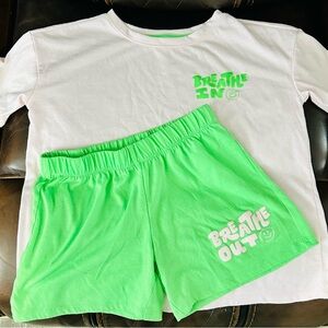 White and Neon Green pajama Set Girls